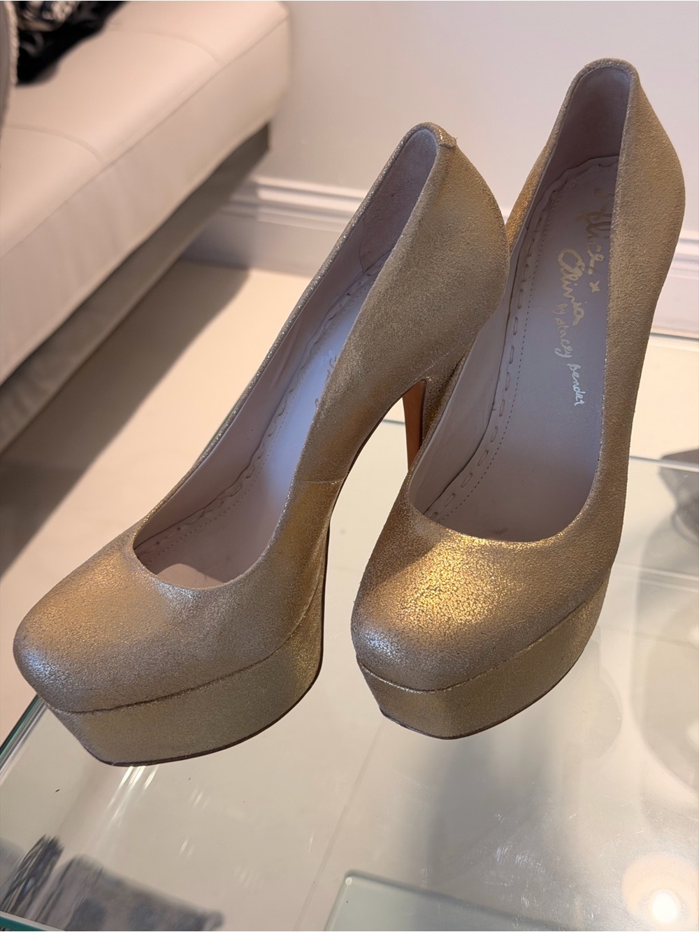 Alice Olivia Metallic Gold Platform Pumps